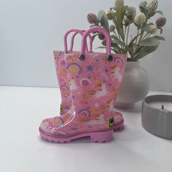 Western Chief Sparkle Unicorn Lighted Waterproof Rain Boots Pink Girls US 5 - Picture 3 of 7